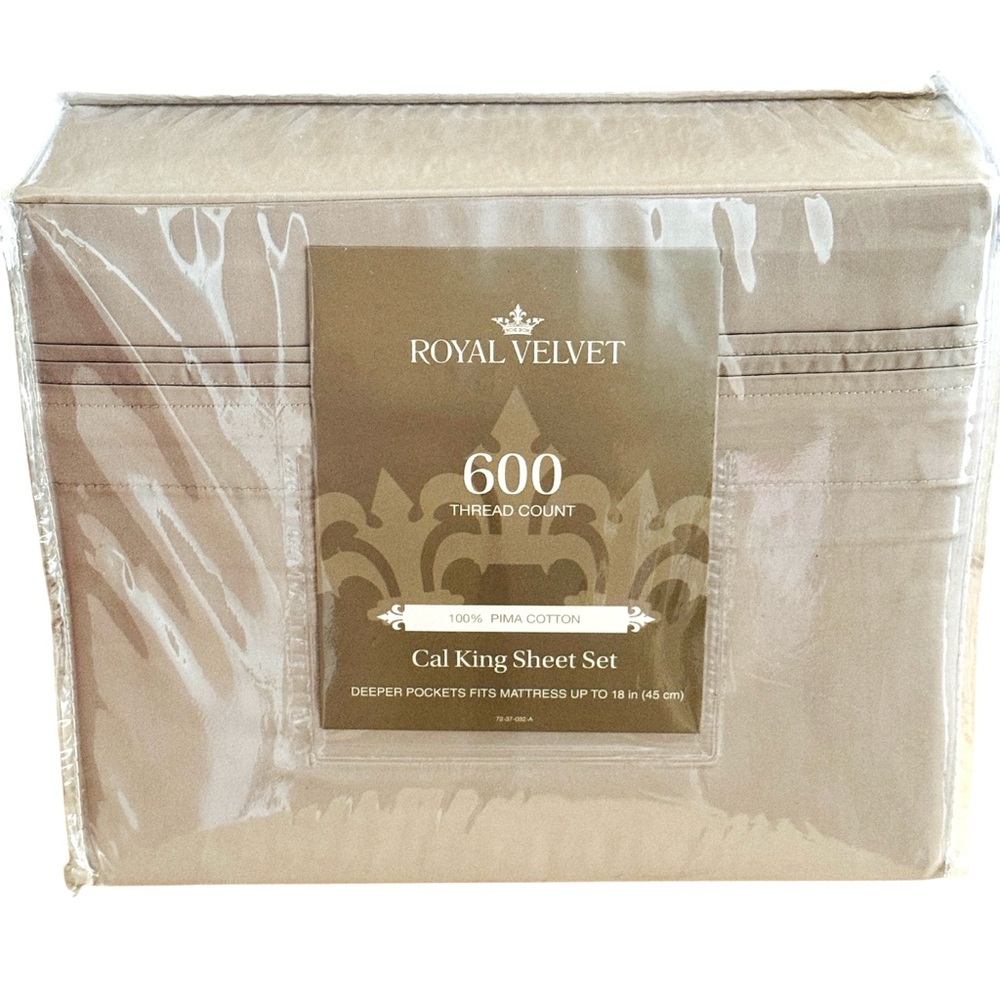 Royal Velvet 100% Pima Cotton Cal King Sheet Set in Light Gray NEW NIP